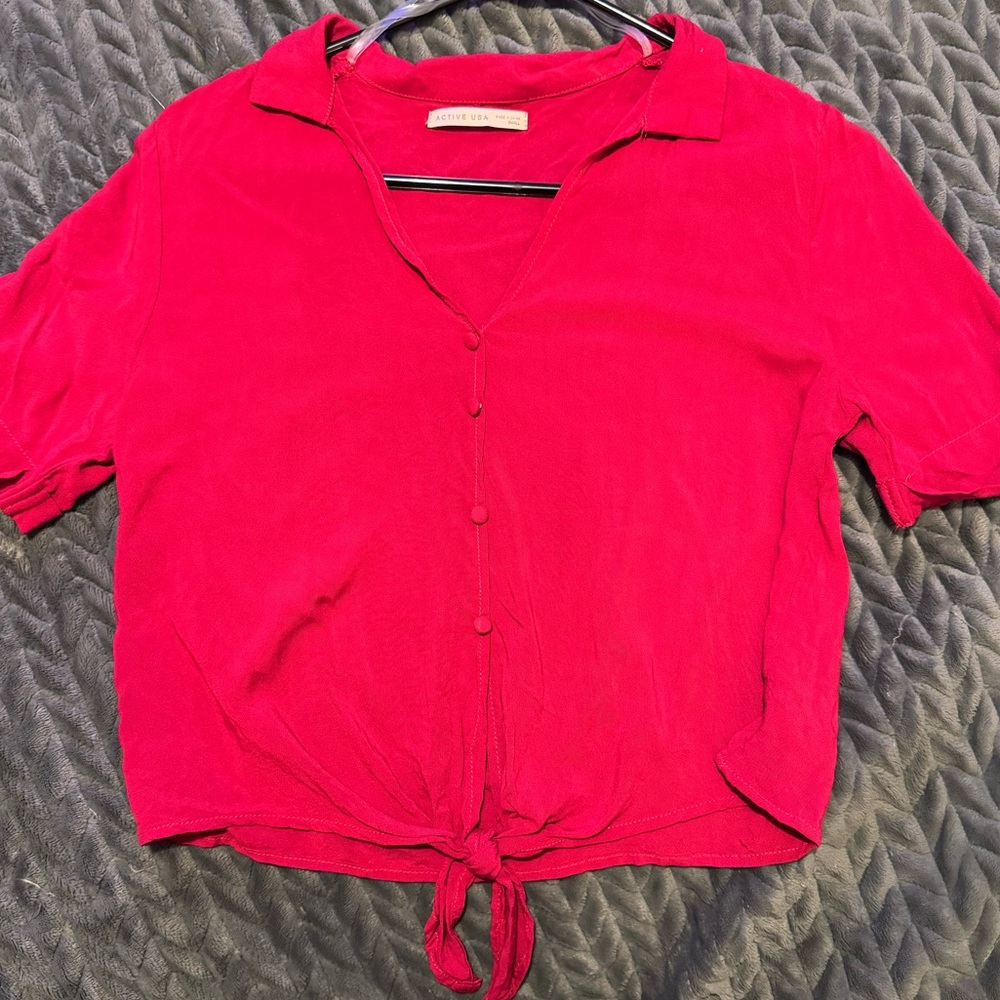 Active USA Bright Red Button-Down Shirt